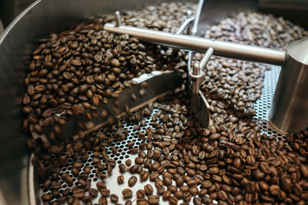 Coffee beans during the cooling stage of the roasting process