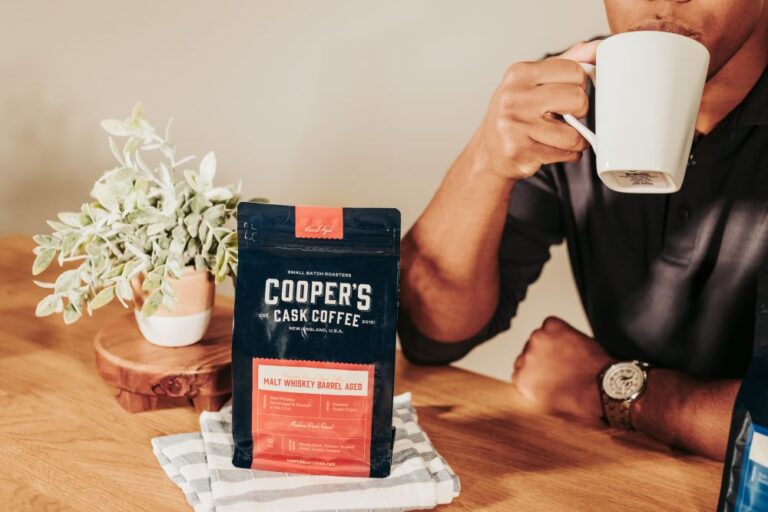 African American man enjoying Cooper's Cask Coffee as one of his coffee gifts for dad