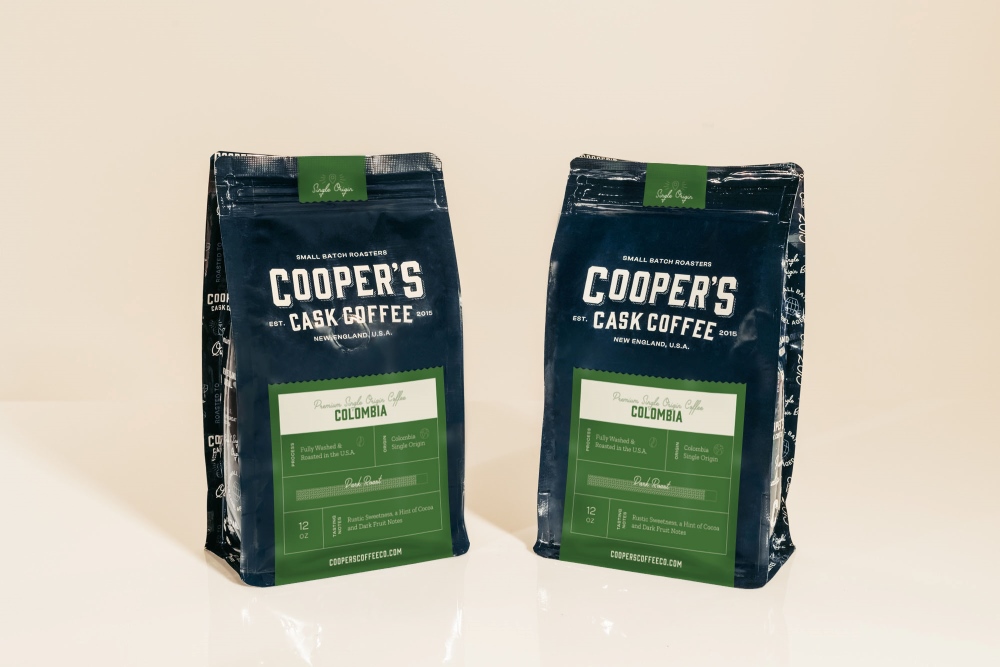 picture of 2 bags of cooper's cask coffee used to make red eye gravy when you Cook with Coffee