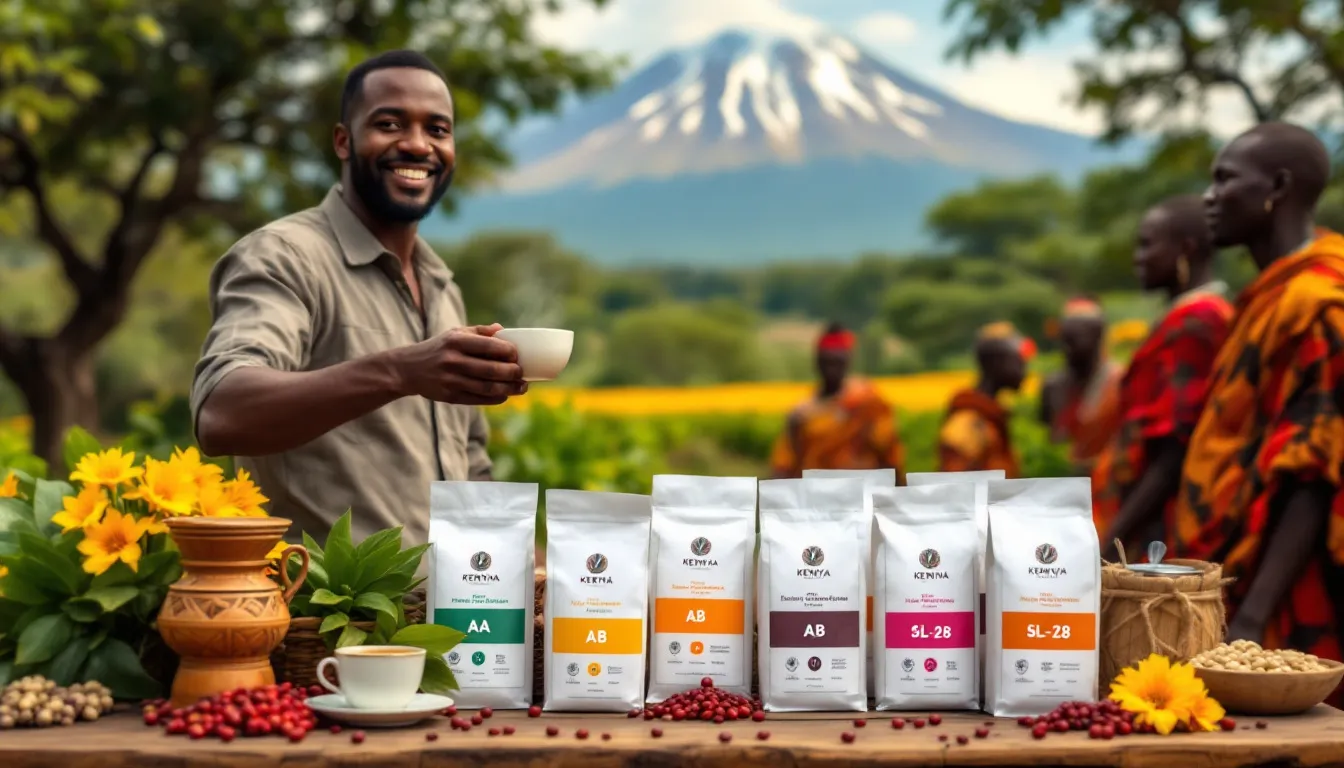 An assortment of top Kenyan coffee brands showcasing the best coffee in Kenya.