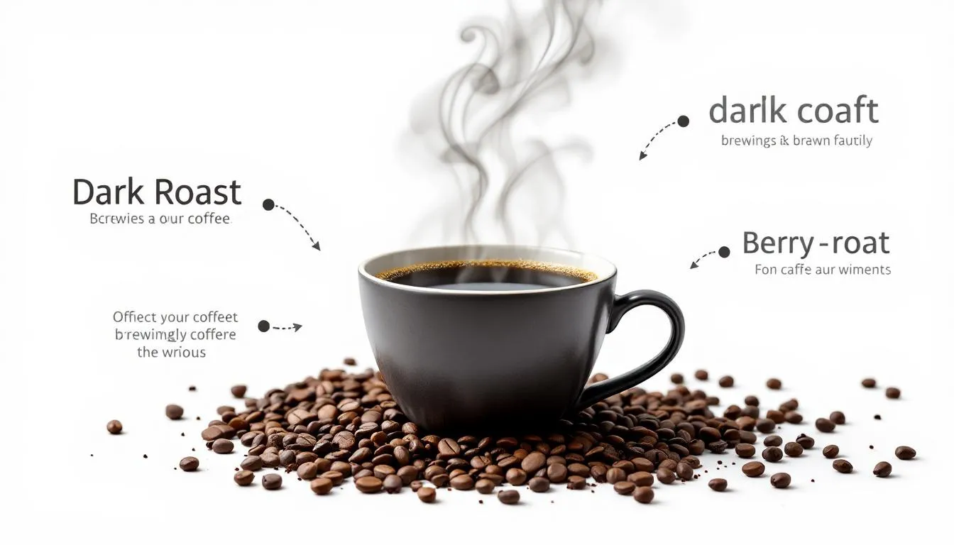A steaming cup of dark roast coffee showcasing the rich color and aroma.